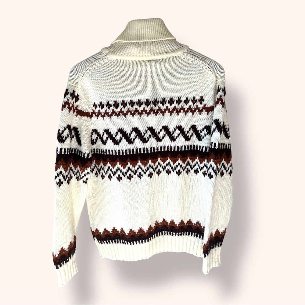 SALE 🍒Vintage Fair Isle Knit Turtleneck Sweater, Cream Neutral Pattern - Picture 2 of 5